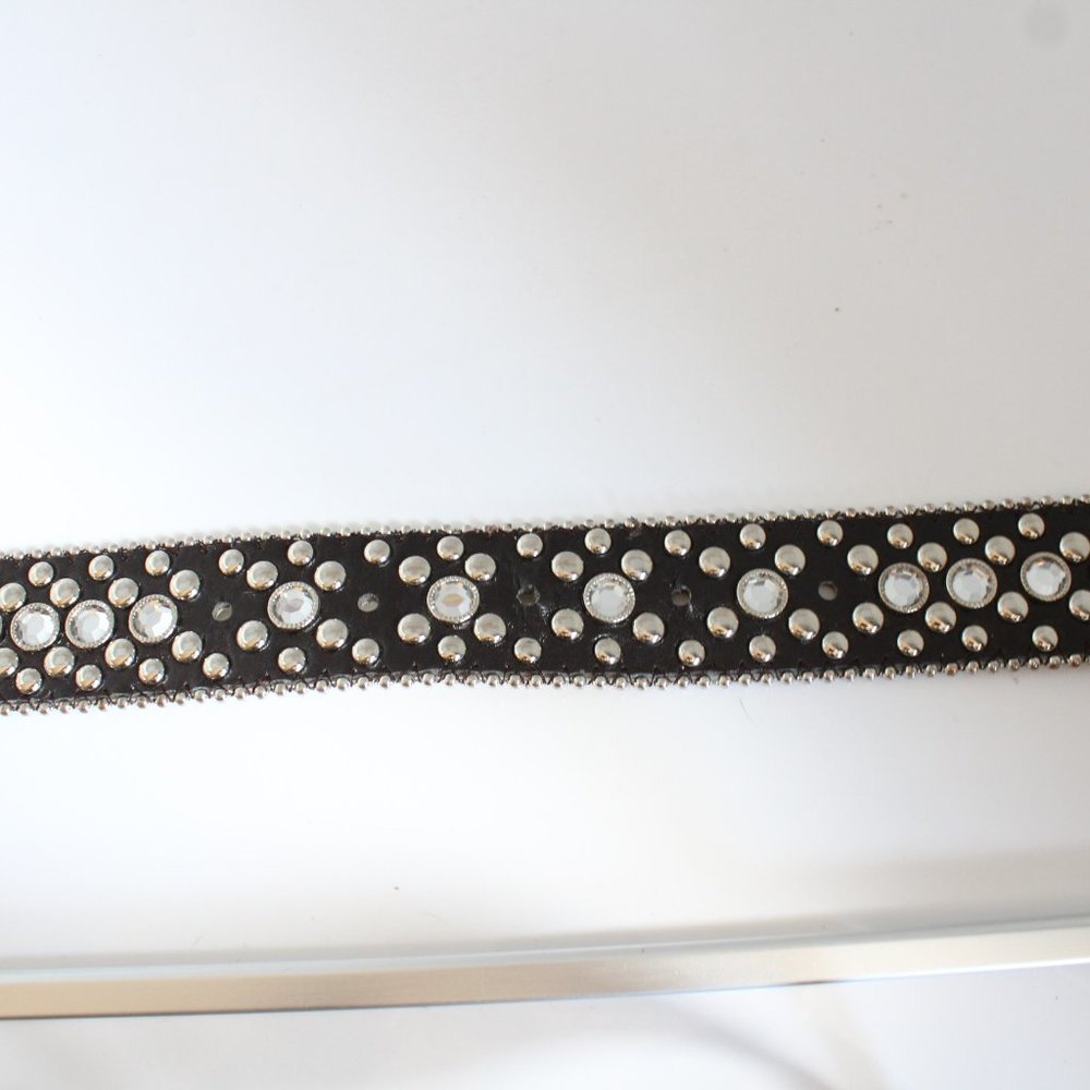 Western Women's Belt Brown Leather Square Rhinestone Conchos And Crystal Bling ~ - Picture 5 of 11